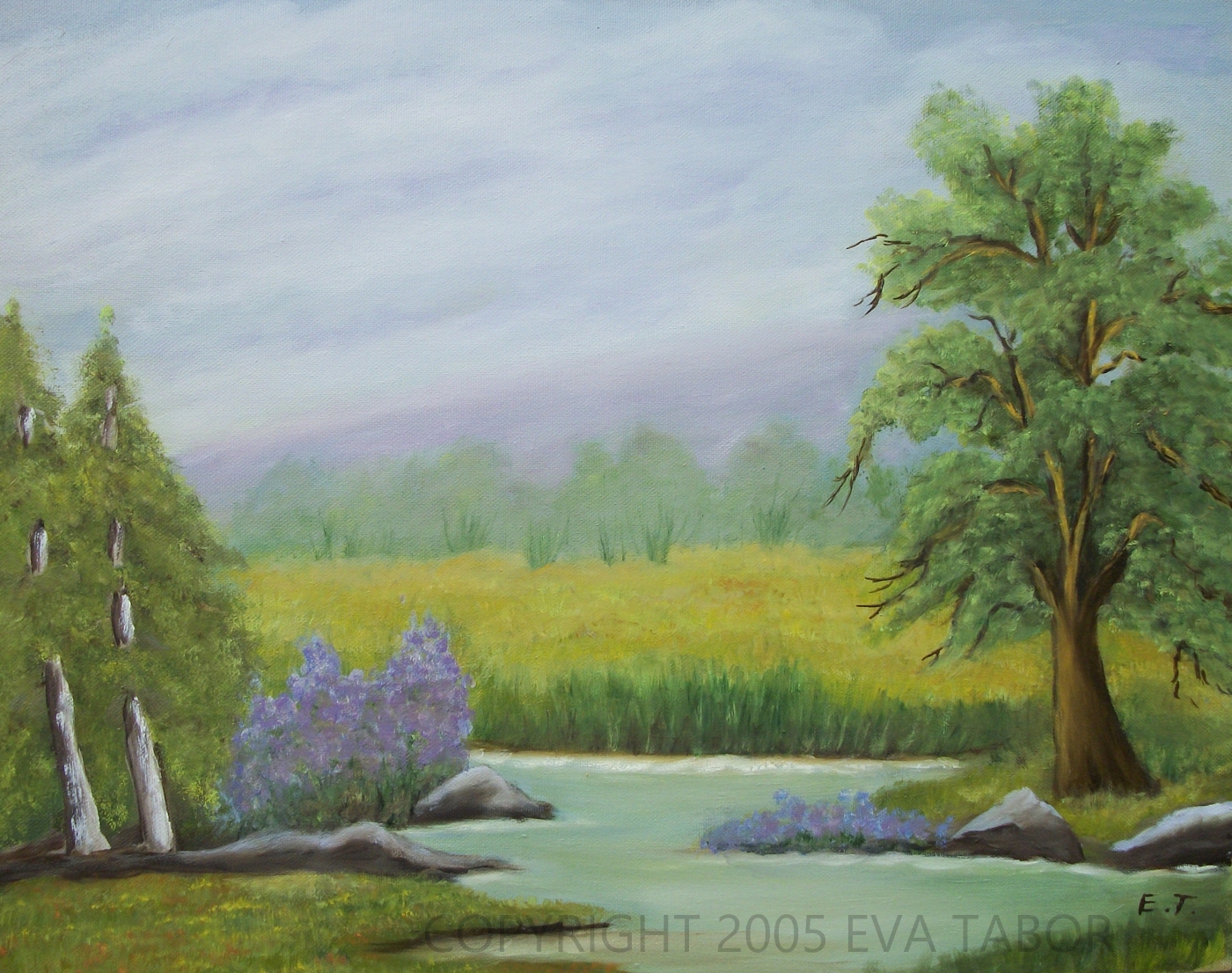 Landscape by Eva Tabor. Oil on canvas.