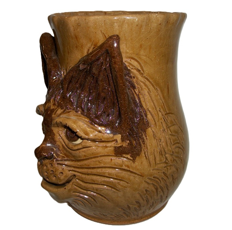 Cat face art pottery vase signed Sandy Cole 2010 North Cole Pottery - Image 2