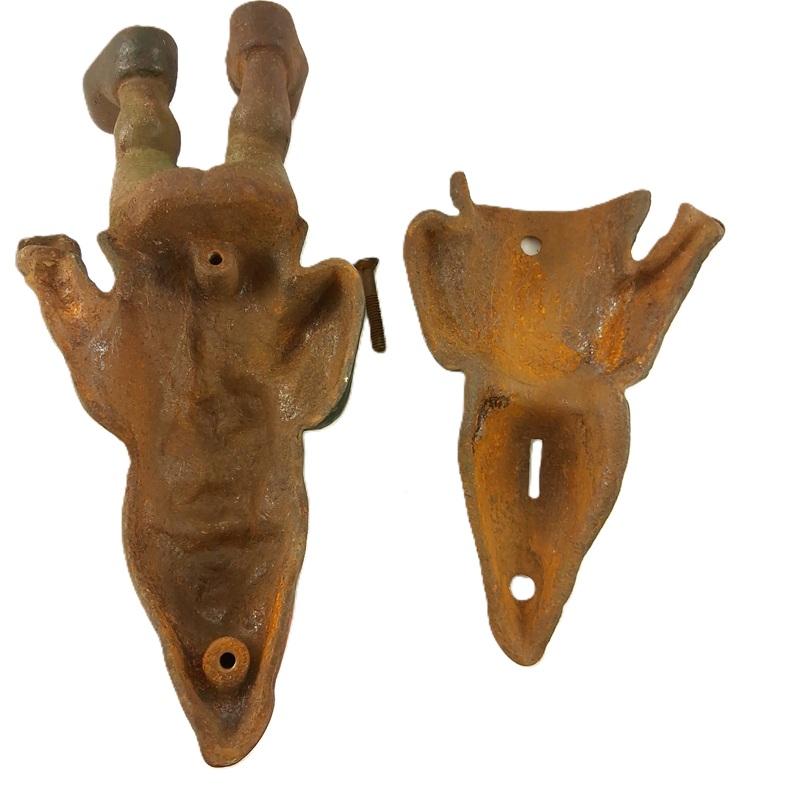 Antique cast iron gnome still bank inside view