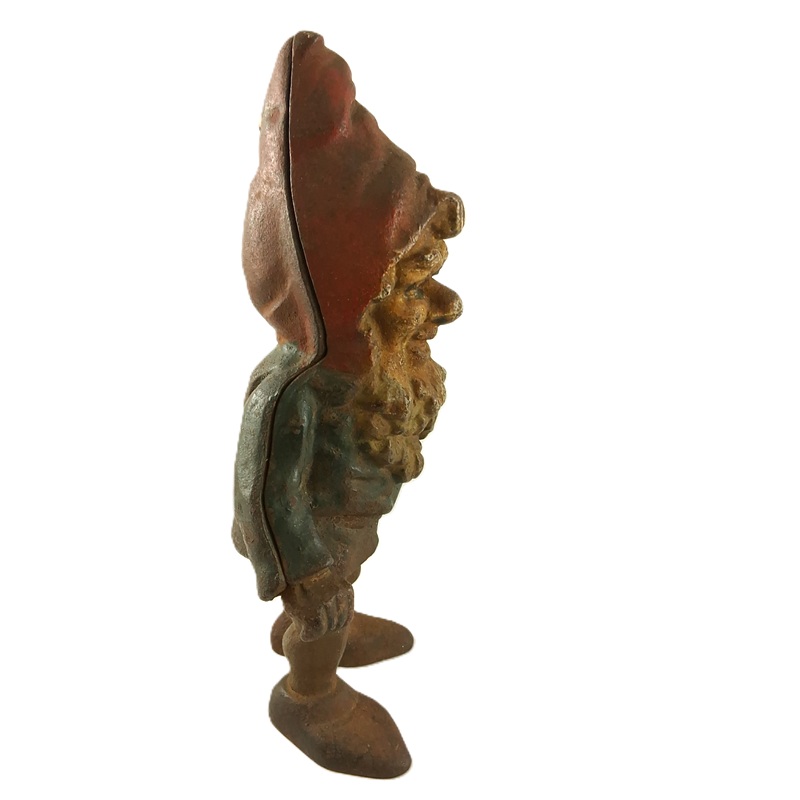Antique cast iron gnome still bank right view